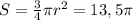 S = \frac{3}{4} \pi r^{2} = 13,5 \pi