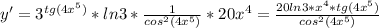 y'= 3^{tg(4 x^{5}) } *ln3* \frac{1}{cos^{2}(4 x^{5})}*20 x^{4} = \frac{20ln3* x^{4}*tg(4 x^{5})}{ cos^{2}(4 x^{5})}