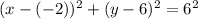 (x-(-2))^2+(y-6)^2=6^2