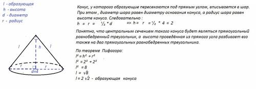 Найдите образующую конуса, диаметр основания которого равен 4 см,а угол при вершине осевого сечения