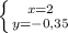 \left \{ {{x=2} \atop {y=-0,35} \right.