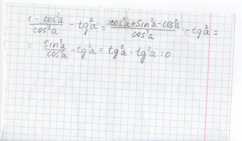 Выражение: 1-cos^2 a / cos^2 a - (tg a)^2