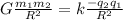 G\frac{m_1m_2}{R^2} = k\frac{-q_2q_1}{R^2}