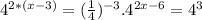 4^{2*(x-3)} =(\frac{1}{4})^{-3} . 4^{2x-6}=4^{3}