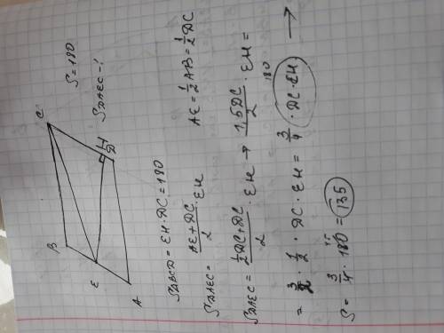 Площадь параллелограмма abcd равна 180. точка e середина стороны ab. найдите площадь трапеции daec.