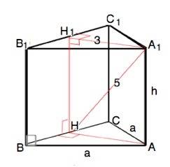 Дана правильная треугольная призма abca1b1c1, вершина а1 удалена от прямой вс на расстоянии 5 и от п