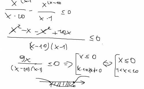 решить дробно-рациональное неравенство (желательно подробно). буду вам x / x-10 < = x / x-1