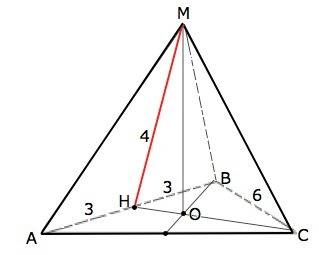 Вправильной треугольной пирамиде сторона основания равна 6, а высота боковой грани равна 4. найдите