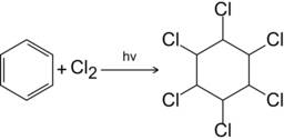 1)взаємодія бензену з хлором при світлі та під дією каталізатора ферум 3 хлорид; 2)горіння бензену;