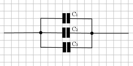 Найти эквивалентную емкость батареи из трех конденсаторов c1,c2, c3 соединенных параллельно, если c1