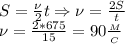 S= \frac{\nu}{2}t\Rightarrow \nu= \frac{2S}{t}\\&#10;\nu= \frac{2*675}{15}=90 \frac{_M}{_C}