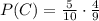 P(C)= \frac{5}{10} \cdot \frac{4}{9}