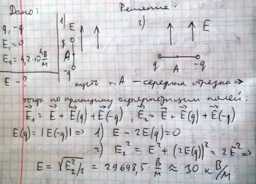 Два точечных заряда q и -q дважды помещаются в однородное электрическое поле. первый раз силовые лин