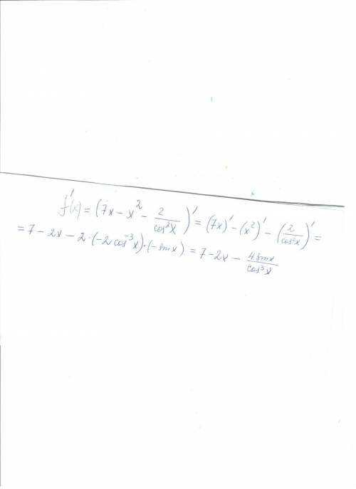 Найти одну из производных f(x)=7x-x^2-2/cos^2x