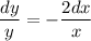 \displaystyle \frac{dy}{y} =- \frac{2dx}{x}