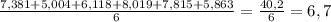 \frac{7,381+5,004+6,118+8,019+7,815+5,863}{6} = \frac{40,2}{6} =6,7