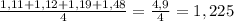 \frac{1,11+1,12+1,19+1,48}{4} = \frac{4,9}{4}=1,225