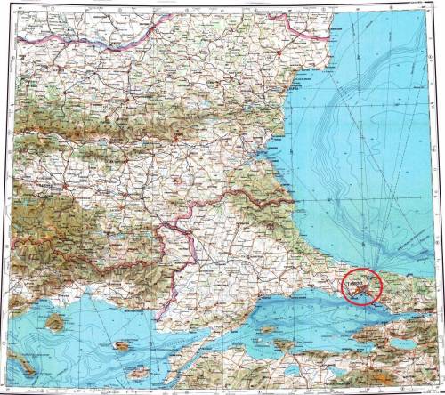 Определите, какой город имеет координаты 41° с.ш. и 28° в.д.?