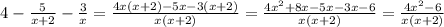 4- \frac{5}{x+2} - \frac{3}{x} = \frac{4x(x+2)-5x-3(x+2)}{x(x+2)}= \frac{4x^2+8x-5x-3x-6}{x(x+2)} = \frac{4x^2-6}{x(x+2)}