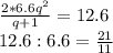 \frac{2*6.6 q^2}{q+1} =12.6 \\ 12.6:6.6= \frac{21}{11}