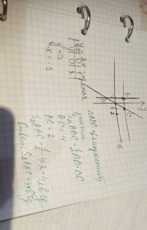 Вычислить площадь фигуры, ограниченной линиями y=2x, y=0, x= -1, x=2