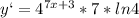 y`=4 ^{7x+3} *7*ln4