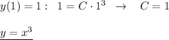 y(1)=1:\; \; 1=C\cdot 1^3\; \; \to \; \; \; C=1\\\\\underline {y=x^3}