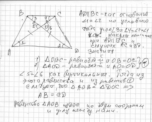 Утрапеції abcd з основами bc і ad відомо, що кутcad=кутуbda доведіть що дана трапеція рівнобічна.