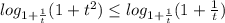 log_{1 + \frac{1}{t} }(1 + t^{2} ) \leq log_{1 + \frac{1}{t} } (1 + \frac{1}{t} )