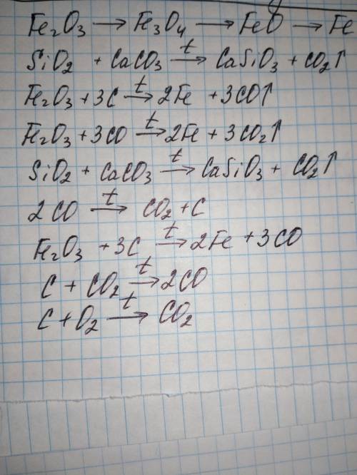 Установіть генетичний ланцюжок сполук феруму, що наявний в доменній печі а fe3o4 б fe в feo г fe2o3
