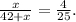 \frac{x}{42+x} = \frac{4}{25} .