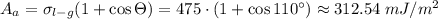 A_{a} = \sigma_{l-g}(1 + \cos \Theta) = 475 \cdot (1 + \cos 110^{\circ}) \approx 312.54 \; mJ/m^{2}