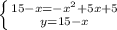 \left \{ {{15-x=-x^2+5x+5} \atop {y=15-x}} \right.