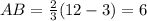 AB = \frac{2}{3} (12-3)=6