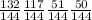 \frac{132}{144} \frac{117}{144} \frac{51}{144} \frac{50}{144}