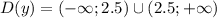 D(y)=(-\infty;2.5)\cup(2.5;+\infty)