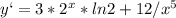 y`=3*2^x*ln2+12/x^5