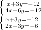 \left \{ {{x+3y=-12} \atop {4x-6y=-12}} \right. \\&#10; \left \{ {{x+3y=-12} \atop {2x-3y=-6}} \right. \\