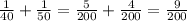 \frac{1}{40} + \frac{1}{50} = \frac{5}{200} + \frac{4}{200} = \frac{9}{200}