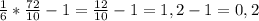 \frac{1}{6}* \frac{72}{10}-1= \frac{12}{10}-1=1,2-1=0,2