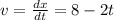 v= \frac{dx}{dt} =8-2t