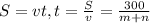 S=vt,t= \frac{S}{v} = \frac{300}{m+n}