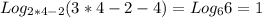 Log_{2*4-2} (3*4-2-4)= Log_{6} 6=1