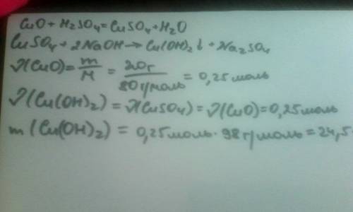 Оксид меди(2) массой 20 г растворили в серной кислоте. к полученному раствору добавили избыток гидро