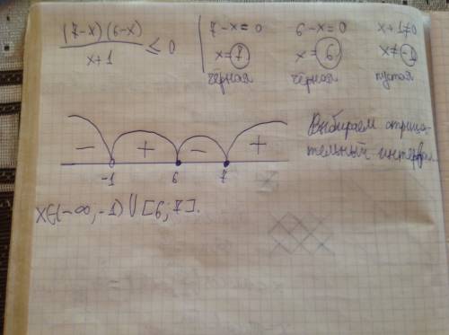 Найти наибольшее целое число (7-x)(6-x)/x+1 ≤ 0