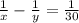 \frac{1}{x} - \frac{1}{y} = \frac{1}{30}