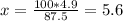 x = \frac{100*4.9}{87.5} = 5.6