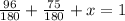 \frac{96}{180} + \frac{75}{180} +x = 1