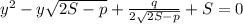 y^2-y \sqrt{2S-p} + \frac{q}{2 \sqrt{2S-p} } +S=0