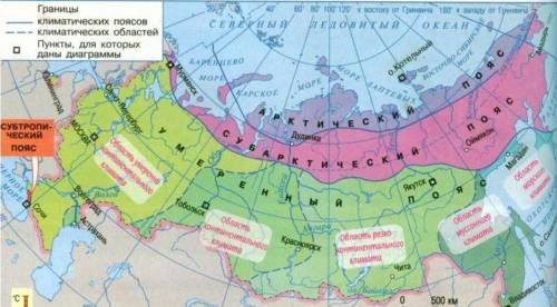 Подпишите на карте названия климатических поясов и областей, выделите клим.область, в которой вы жив